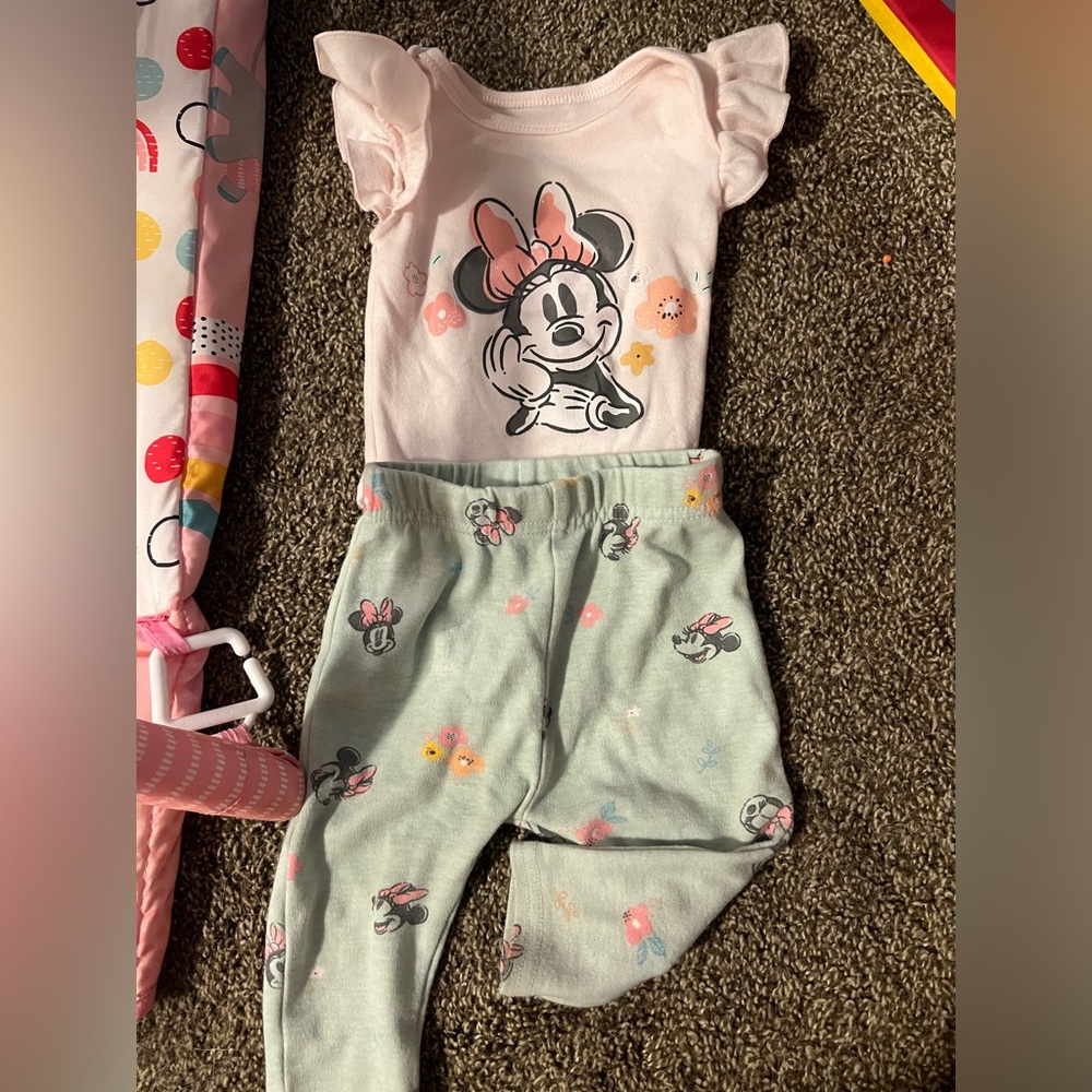 Pink and Green Minnie Mouse Baby Outfit